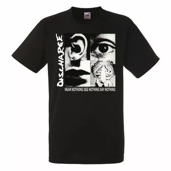 

discharge hear nothing black mens t-shirt men rock band tee shirt, White;black