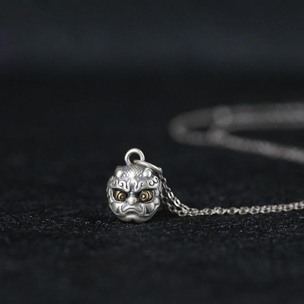 

chains s925 sterling silver necklace retro pixiu lucky animal bell pendant jewelry accessories