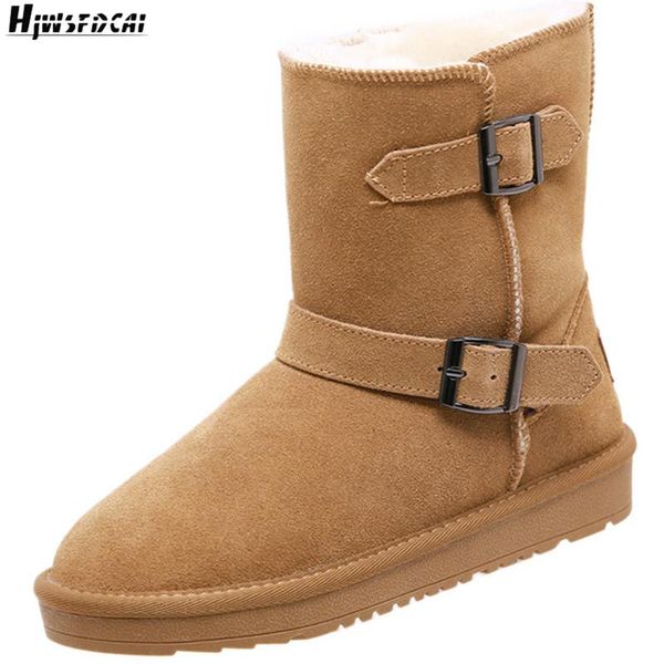 

boots hjwsfdcai non-slip round toe women cotton belt buckle platform warm ladies snow flat casual female shoes, Black