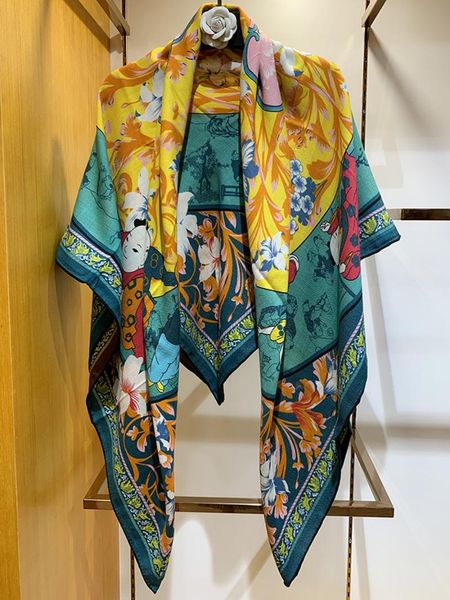 

scarves high-end elegant women's chinese style festive double-sided printed quality silk cashmere soft warm lage square scarf shawl, Blue;gray