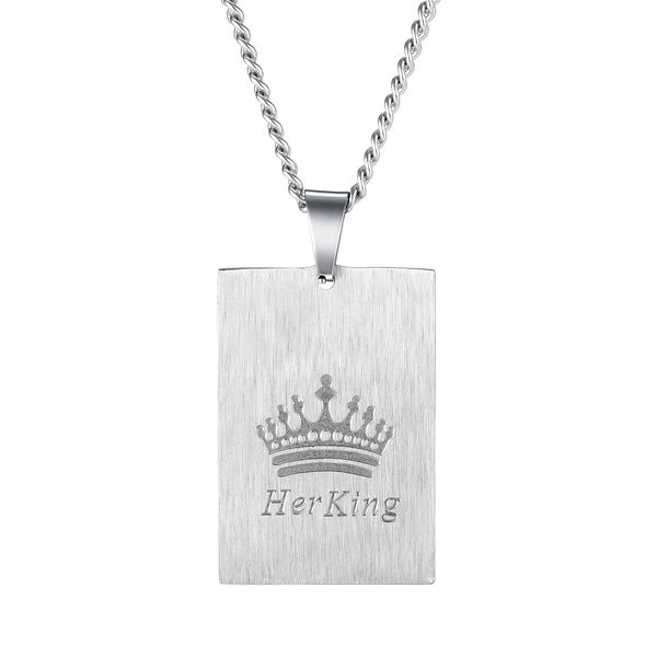 

chain necklaces pendants for mens women couples sliver poker king queen stainless steel choker hip pop fashion tag jewelrys to boys loves gi, Silver