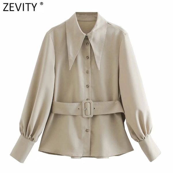 

women safari style lantern sleeve breasted smock blouse office lady buckle sashes pleat shirt chic blusas ls7406 210420, White