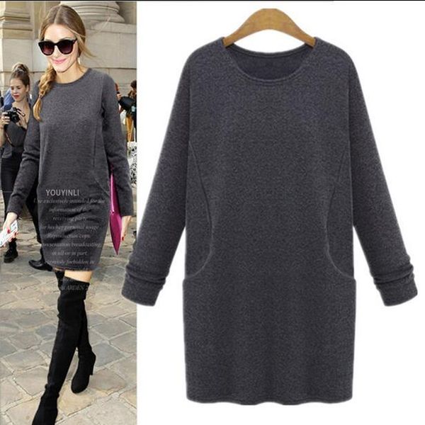 

casual dresses 2021 long sleeve vestidos femininos vintage dress,women autumn winter plus size clothing xs- 5xl 6xl, Black;gray