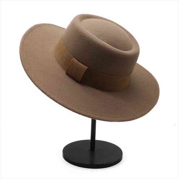 

spring and autumn fedora hats for women minimalist style woolen flat band decoration prom party street caps, Blue;gray