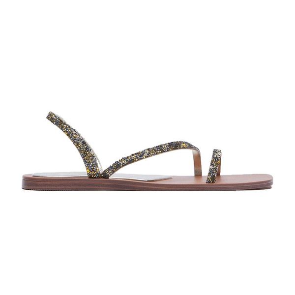 

sandals designers 2021 summer bohemian flats slippers shoes women versatile sequined cloth modern flip flops sandalias, Black