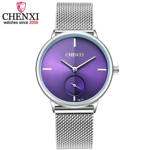 Chenxi marca de luxo relógio feminino sier aço inoxidável malha cinto relógios senhoras moda quartzo-relógios relogio feminino q0524