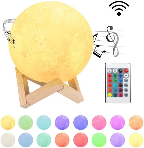 

decorative objects & figurines wireless moon lamp 3d printed 16 colors with bluetooth speaker light usb rechargeable led night touch control