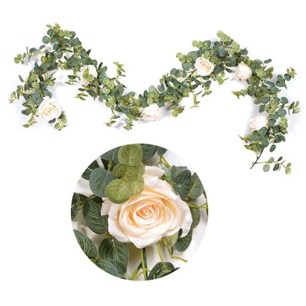 

decorative flowers & wreaths 1pcs artificial ross flower string home wedding diy decor garland greenery eucalyptus backdrop wall hanging