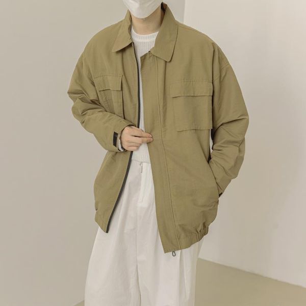 

men's jackets winter korean style retro multi-pocket lapel jacket quilted thickened long-sleeved casual loose cotton coat, Black;brown