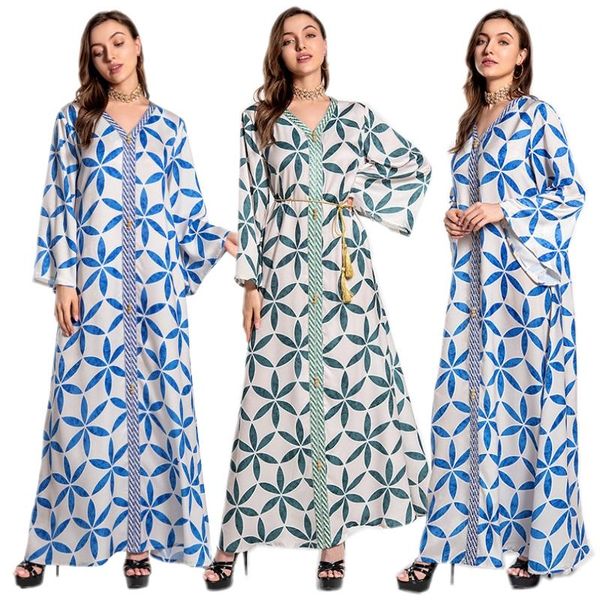 

casual dresses moroccan caftan female abaya dubai turkey muslim satin dress for women djellaba arab robe loose printing clothing femme fashi, Black;gray