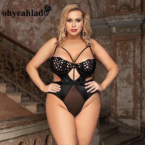 

women's jumpsuits & rompers ohyeahlady women hollow out cup lace one piece bodysuit teddy lingerie plus size combinaison bodies femme r, Black;white