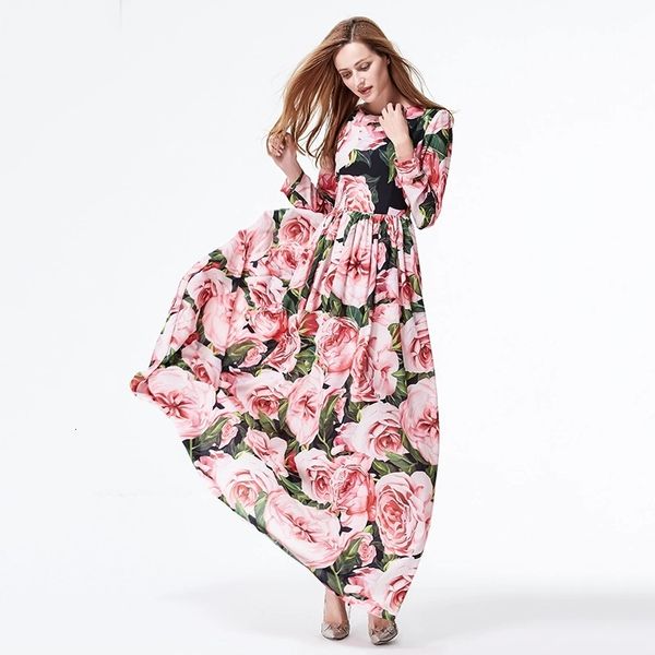 

runway dresses europe and the united states latest high-quality stars with same rose floral dress 7mqm, Black