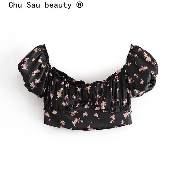 

casual chic floral print summer women crop style off shoulder deep v-neck short blouses female ropa de mujer 210508, White