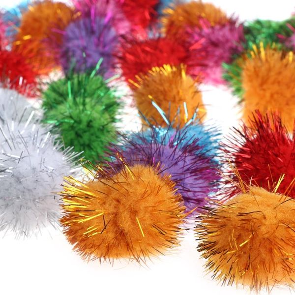 

70pcs 3.5cm glitzy tinsel sprayed pompoms balls cat toys