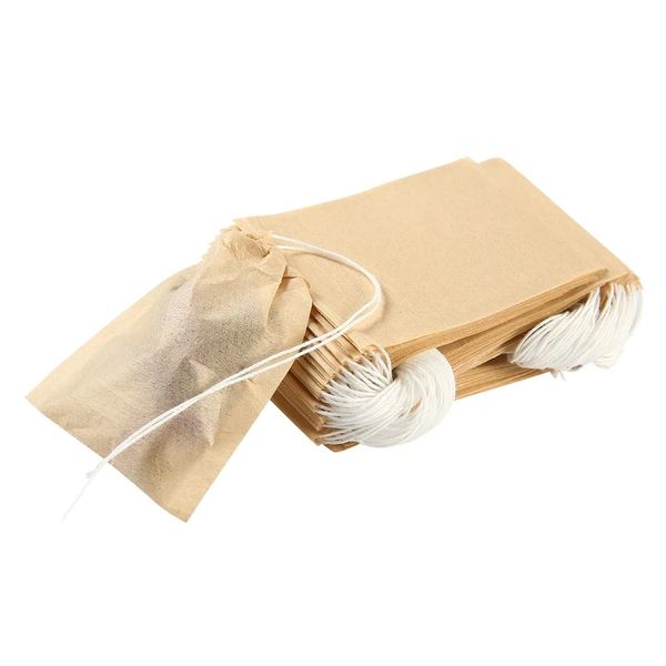 100 Pçs / lote Tea Filtro Ferramentas Filtro Bolsas De Filtro Natural Natural De Madeira Papel Papel De Café Bag Descartável Infuser Brown com cordão 6 * 8cm