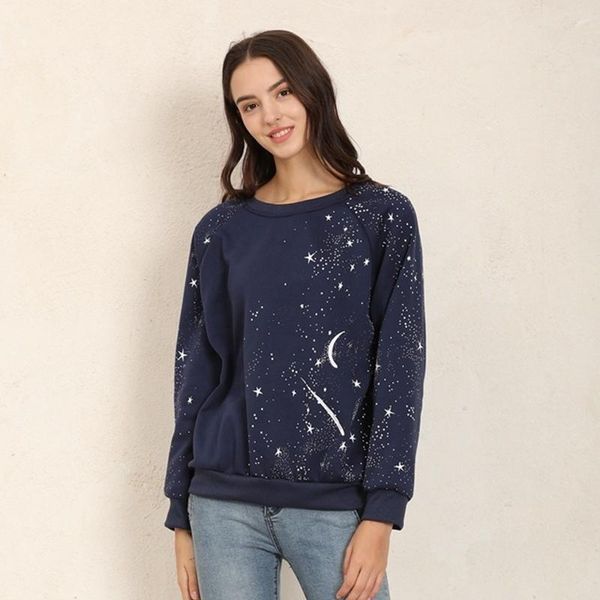 

women's hoodies & sweatshirts women graphic space galaxy starry round neck long-sleeved harajuku fleece autumn winter coat, Black