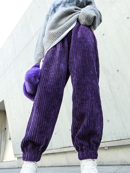 

women's pants & capris high elastic waist black long corduroy wide leg trousers loose fit women fashion spring autumn 2021, Black;white
