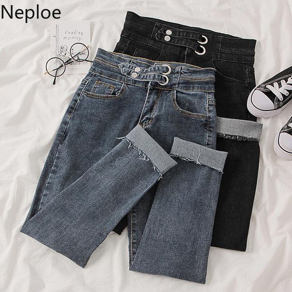 

women's jeans neploe korean style pants women solid fashion zipper button ladies trousers spring 2021 casual high waist female 1b806, Blue