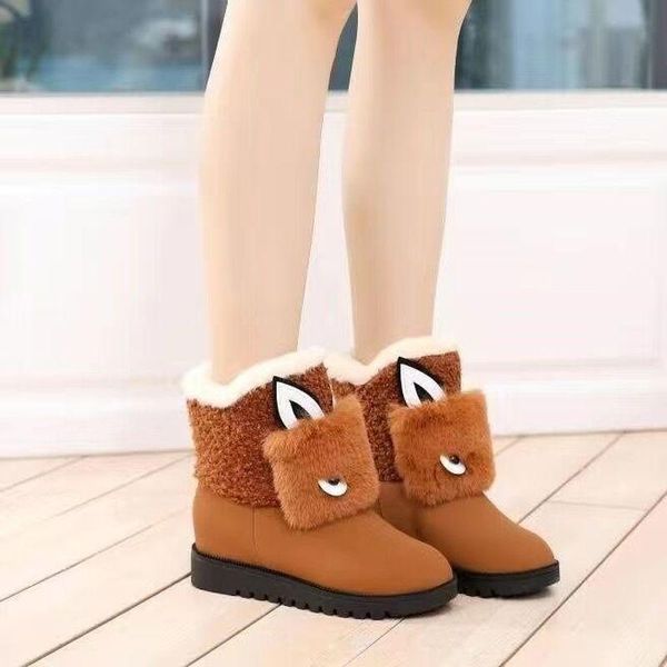 

boots 2022 winter korean version wild plus velvet mid-tube students waterproof warm non-slip women's cotton snow, Black