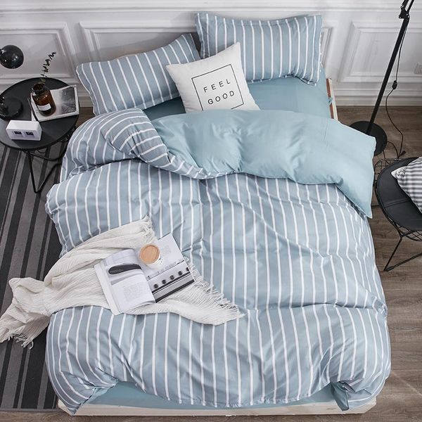 

bedding sets white-blue stripe set pillowcase home textiles 2/3pcs duvet cover bed linen king  size dropship