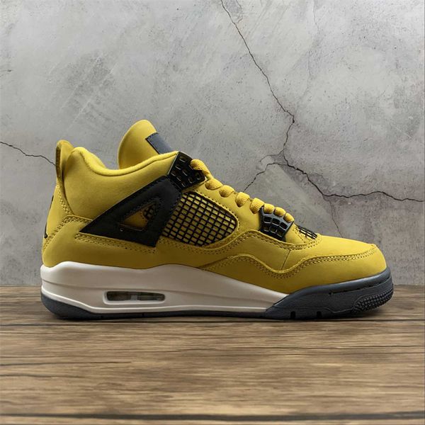 

2021 release 4 4s lightnings basketball shoes jumpman iv yellow grey outdoor sports sneakers ship with box size us7-13