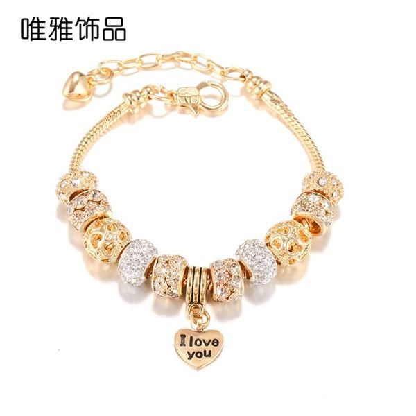 

love bracelet diy alloy large hole gold bead bracelet, Black
