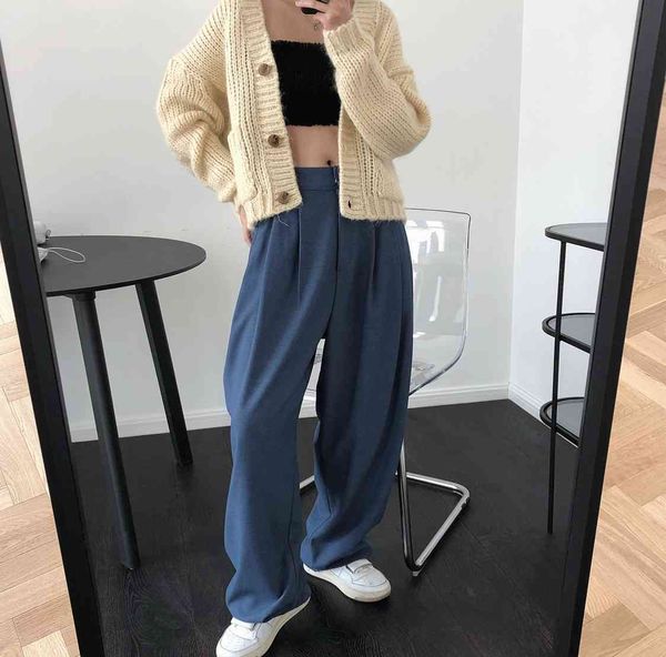 

women's pants & capris wide leg high waist long trousers loose straight ol suit pantalon femme streetwear quality ql7i, Black;white
