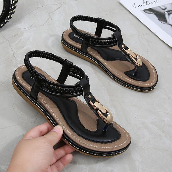 

sandals spring female flat casual beach shoes early korean wild 2021, Black