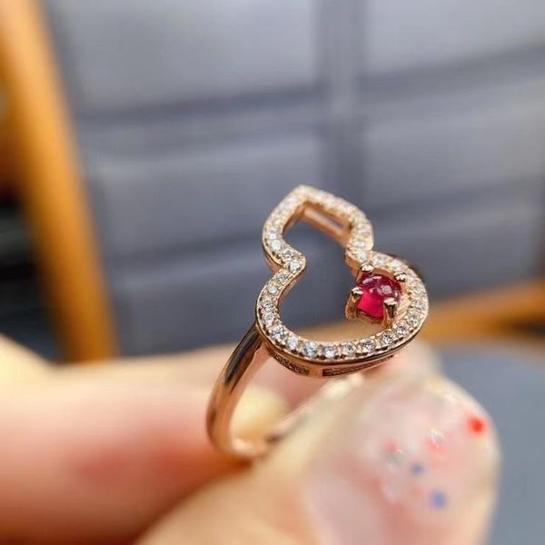 

fine jewelry s925 sterling silver inlaid natural gemstone ruby girl luxury ring support test chinese style cluster rings, Golden;silver