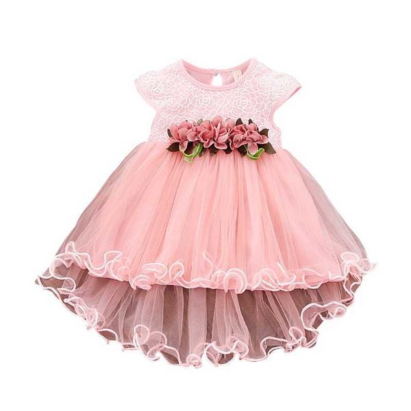 Infant Kids Baby Girl Princess Dress Summer Flora Ball Gown Abiti da festa in pizzo Abito a rete rosa bianco Q0716
