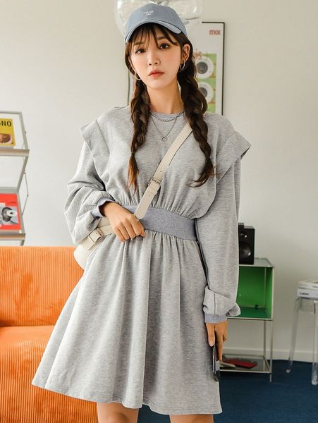

dazy slant pocket lantern sleeve elastic waist sweatshirt dress j9ju#, White;black