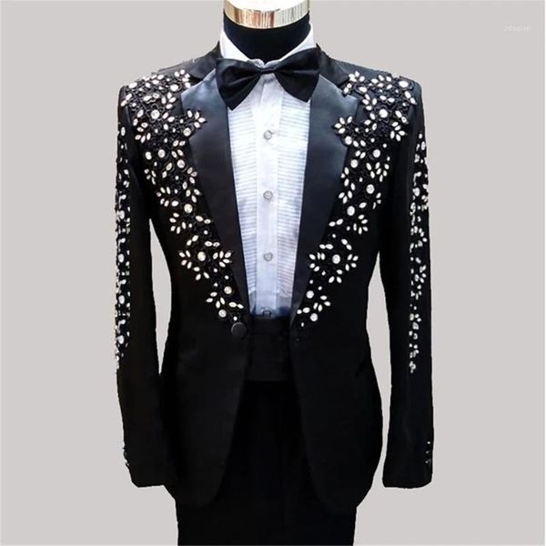 

handsome groom wear beaded appliques black men suits for wedding custom made 2 pieces jacket with pants slim fit prom party gown men's, White;black