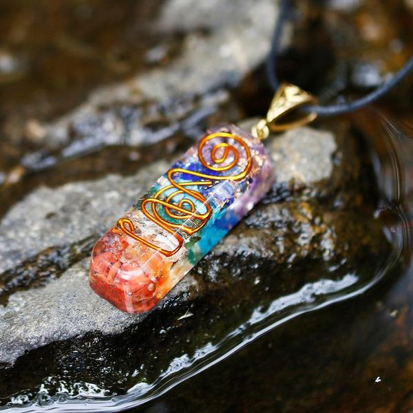 

pendant necklaces natural 7 chakra orgone energy healing pendants & rainbow crystal yoga meditation necklace resin jewelry, Silver
