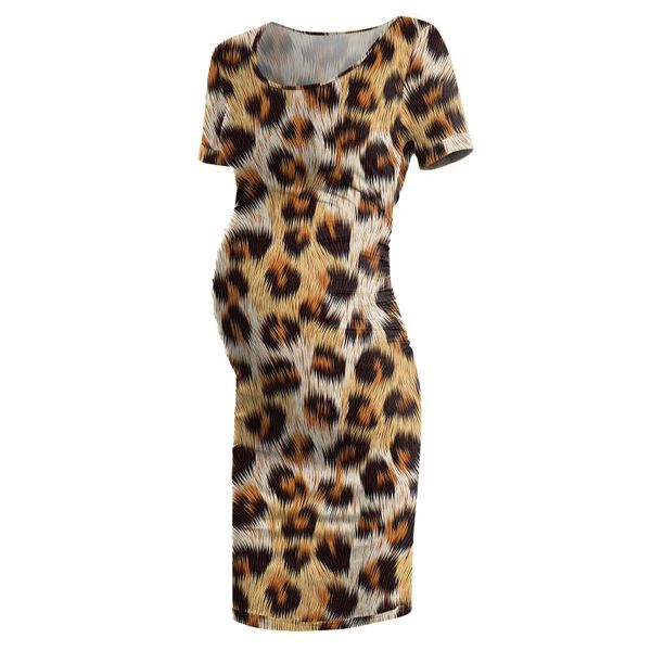 

maternity dresses party mom pregnancy summer leopard print fashion temperament clothes dress 2021, White