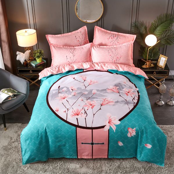 

winter thickened twill four piece osaka floral quilt cover bedding set