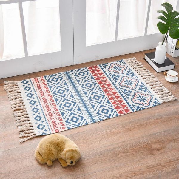 

carpets bohemia ethnic style cotton linen soft carpet handmade tassel rug living room bedside floor mat pad home boho decoration
