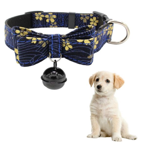

dog collars & leashes adjustable bow necklace printed collar with bell puppy pet training walking durable belts suede 3 colors 20jan15