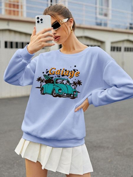 

car and letter graphic drop shoulder sweatshirt q6po#, White;black