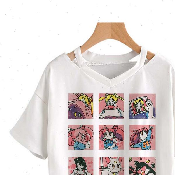 

sailor women moon t shirt short loose tee crop 90s harajuku tshirt female fashion japanese kawaii ulzzang funny, White