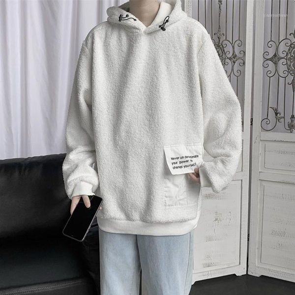 

autumn plush hoodies men's fashion solid color casual hooded sweatshirt men streetwear wild loose hip-hop pullover hoodie mens & sweats, Black