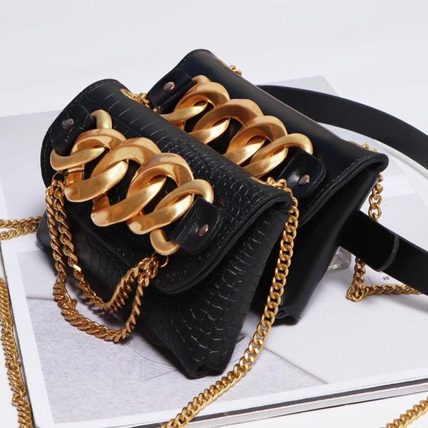 

women waist belt bag fashion 2021 crocodile pattern lady fanny pack thick chain mini crossbody purse bags