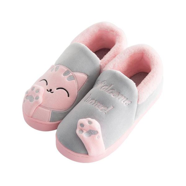

women winter home slippers cartoon cat shoes non-slip warm house fur indoor bedroom floor cotton men, Black