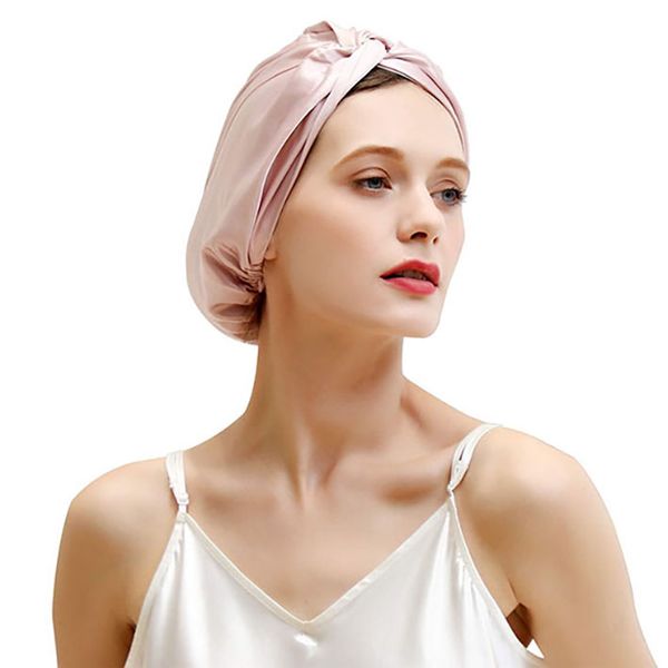 Commercio all'ingrosso 100% turbante per capelli in pura seta naturale a doppio strato con cofani per capelli fascia per dormire