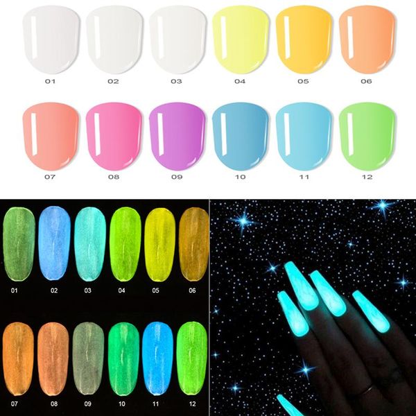 

10ml/jar luminous powder 12 color phosphor glow 3.2x3cm glow-in-the-dark diy nail art glitter fa, Silver;gold