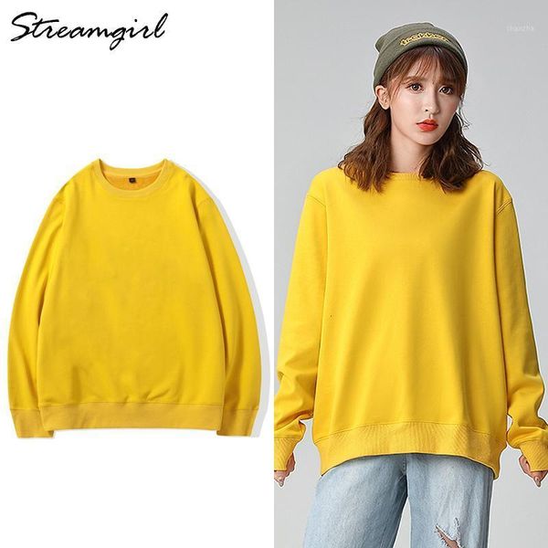 

women's hoodies & sweatshirts oversize pullover plus size spring autumn solid yellow cotton thin ladies 1 uvnl, Black