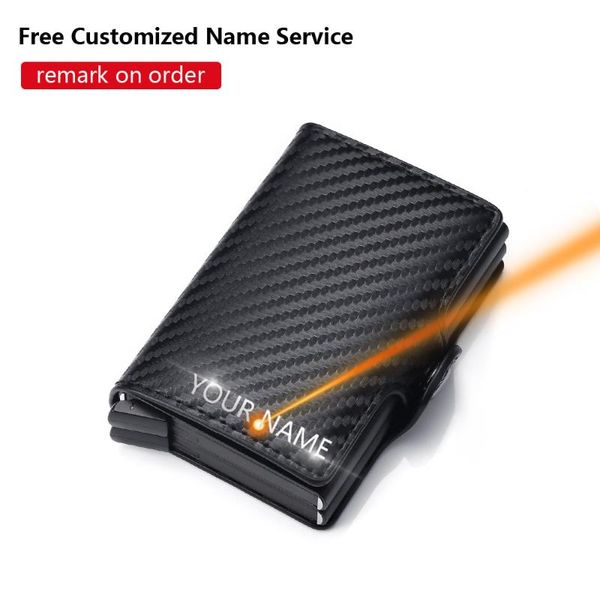 

card holders 2021 rfid men wallets name engraving carbon fiber slim mini wallet 14 small money bag male purses, Brown;gray