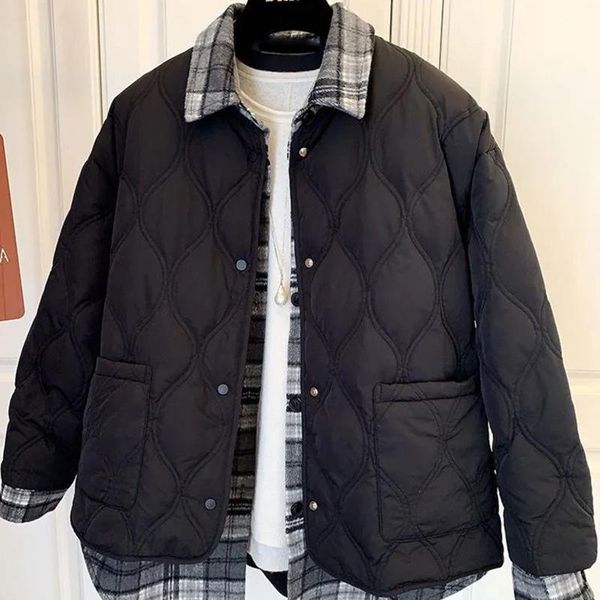 

women's jackets women fashion lightweight warm plaid fake two pieces quilted cotton jackelong sleeve jacket, Black;brown