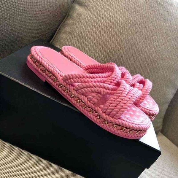 

rope gladiator slippers sandsls spring summer women sandals brand design slides shoes flat luxury shoes woman, Black