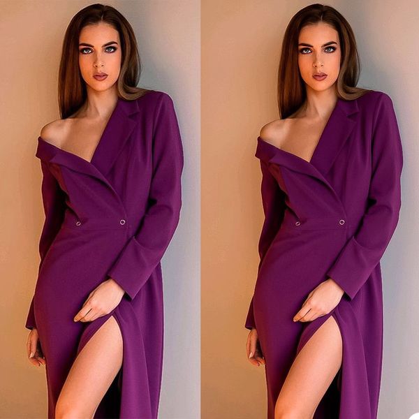 Vestido de blazer roxo ternos verão v neck manga longa mulheres roupas de lazer formal casamento casamento casamento wear uma peça