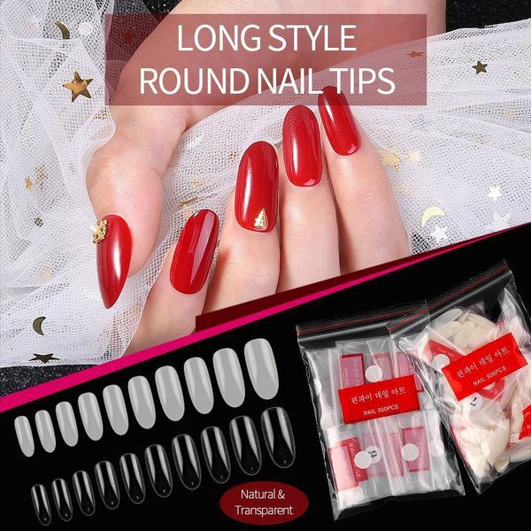 

pinpai 500 full cover nails tips extension long oval fake nail art clear natural false tip flexible resin manicure tip1, Red;gold